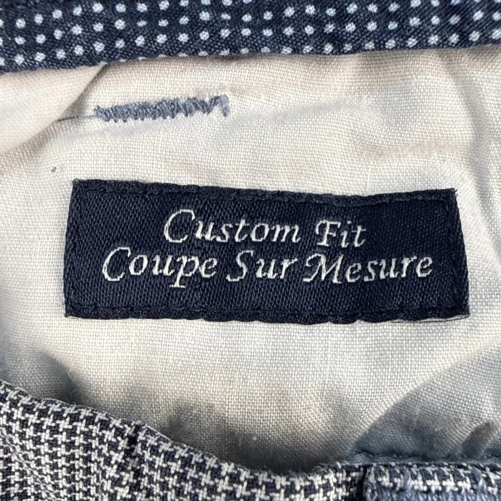 Tommy Hilfiger Mens 38 Custom Fit Houndstooth Chino Shorts Blue White Cotton